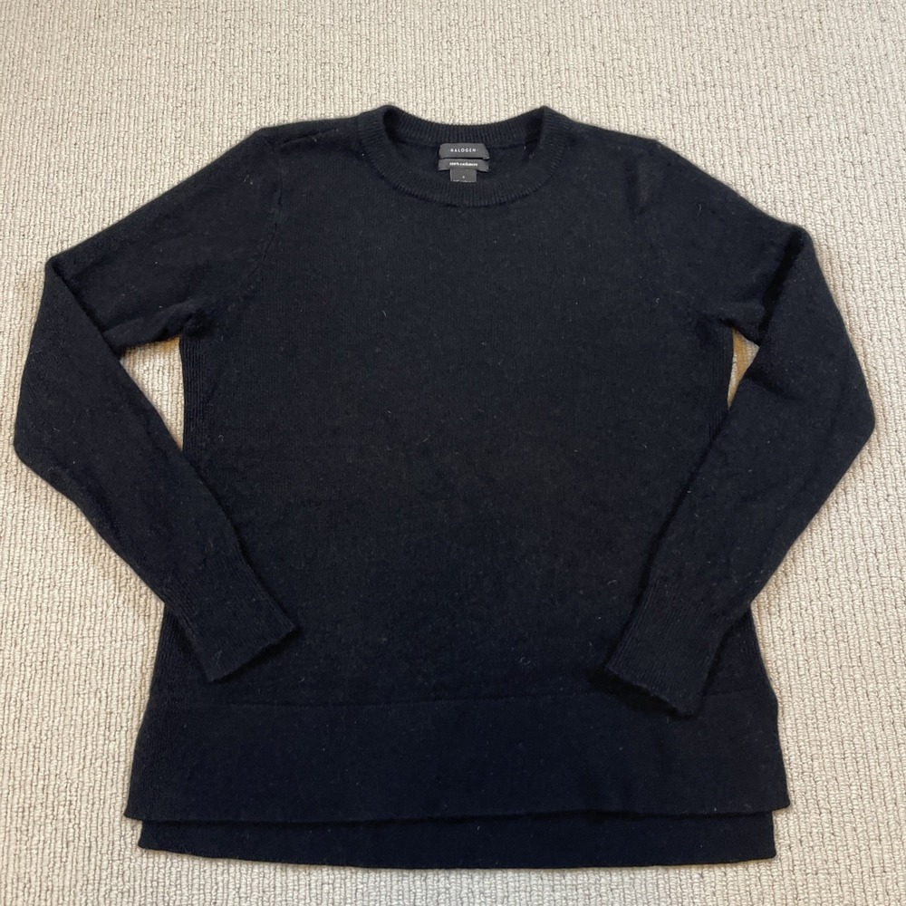 Halogen Women's Small* 100% Cashmere Crewneck Sweater Black Long Sleeve
